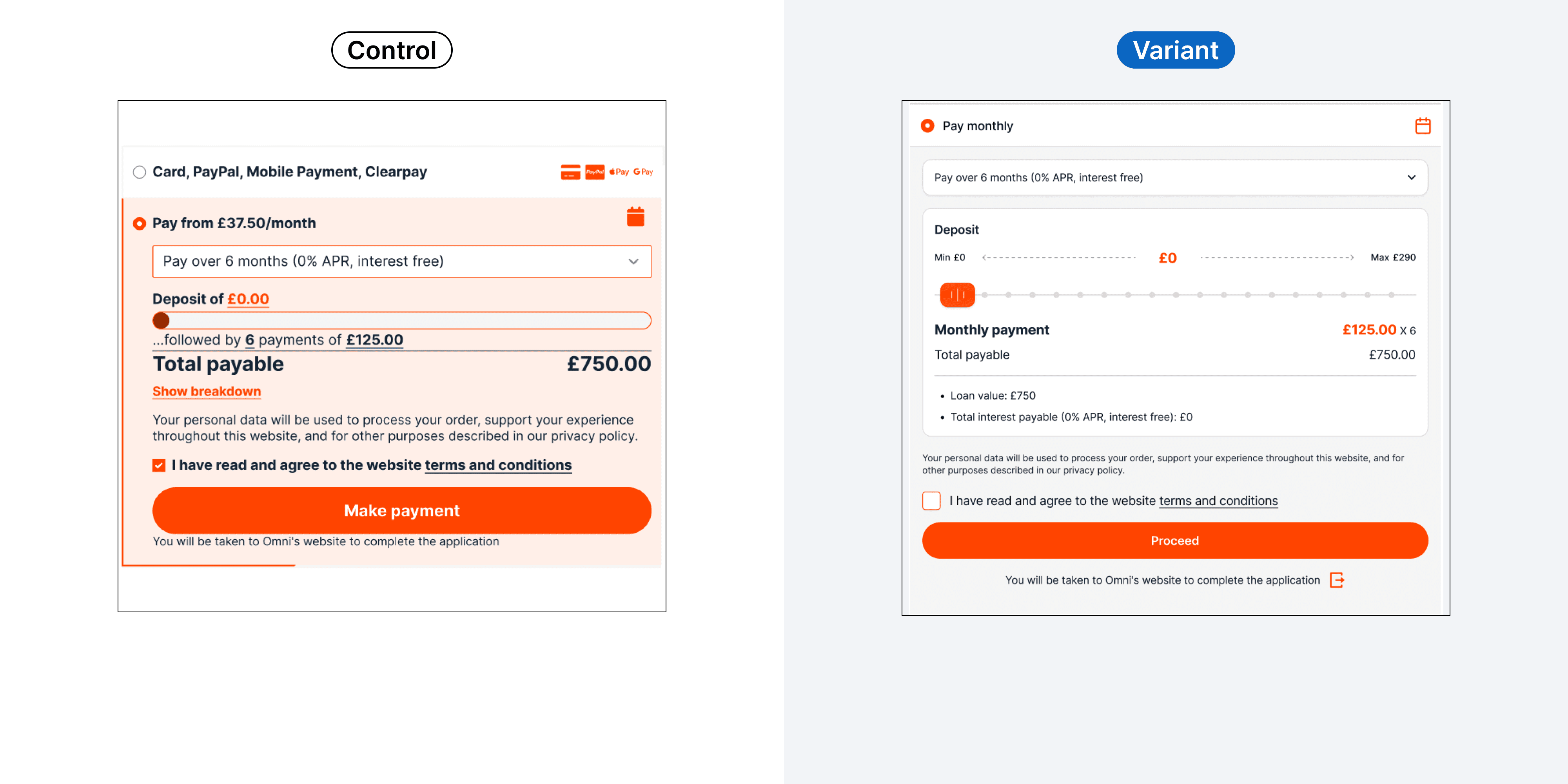Checkout: monthly payment method